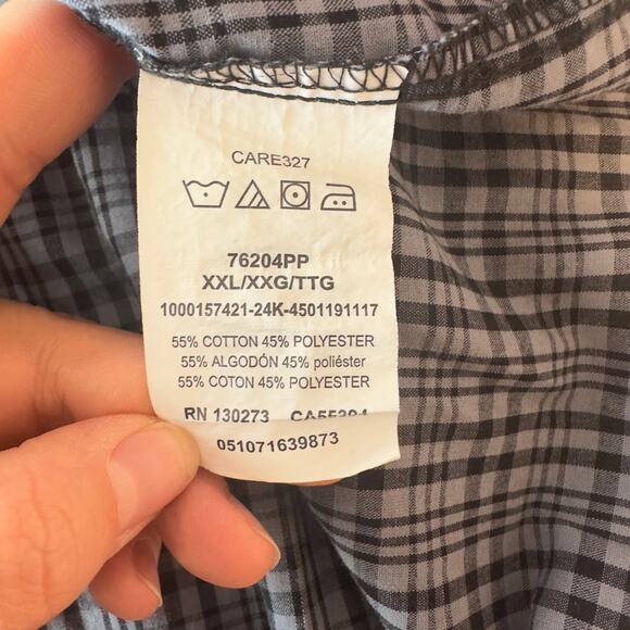 Wrangler Men’s Pearl Snap Plaid Western Short Sleeve Shirt Size XXL Black Gray - Picture 5 of 6